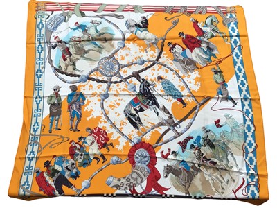 Lot 2103 - Hermès silk scarf Dans Les Branches De L'ombu,  designer Hebert de Watrigant, 2005, 90 x 90cm approximately.