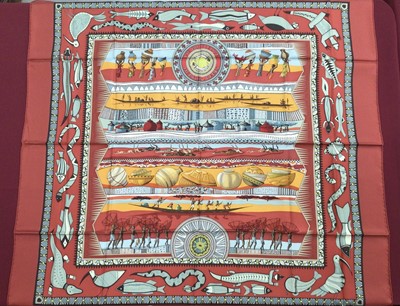 Lot 2107 - Hermès silk scarf Vie Du Fleuve, designer Aline Honore, 2005, 90 x 90cm approximately.