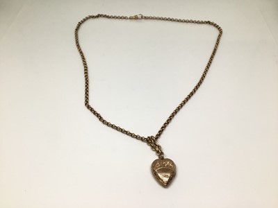 Lot 1016 - 9ct rose gold belcher link chain with a 9ct rose gold heart shaped locket pendant