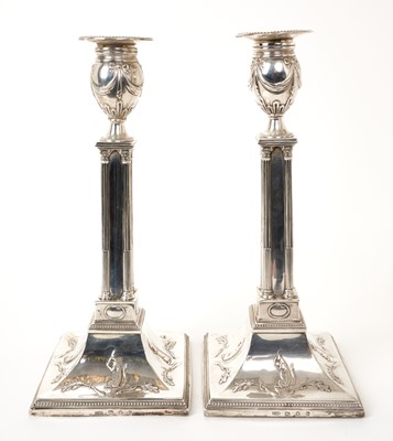 Lot 423 - Pair George III candlesticks, in the Neoclassical style. Sheffield 1777.