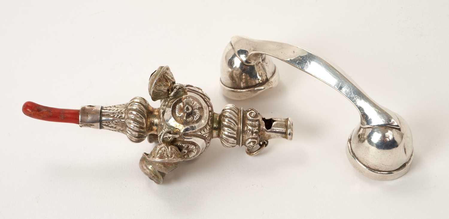 Lot 427 - Victorian silver baby’s rattle and an American Sterling silver novelty baby’s rattle