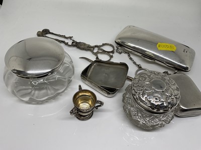 Lot 1068 - Two silver lidded glass jars and two small boxes / Vesta cases and Edwardian silver purse