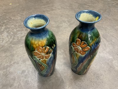 Lot 133 - Pair of Branham type pottery vases with scraffito decoration