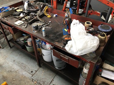 Lot 1 - Metal work bench, with upstand, two drawers and under shelf, 2130mm x 780mm