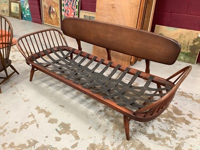 Lot 1203 - Ercol studio couch 1963 together with a stick back tub chair (2)