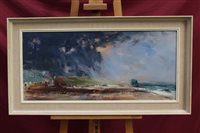 Lot 1262 - John Burman (b. 1936), oil on board - coastal...