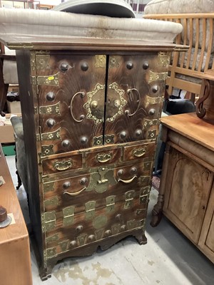 Lot 1253 - Antique Korean elm and brass inlaid floor standing cabinet