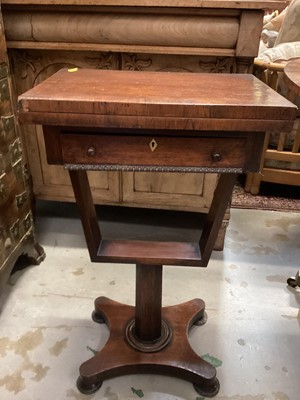 Lot 1252 - Regency rosewood work table with games table inlaid fold over top, for restoration