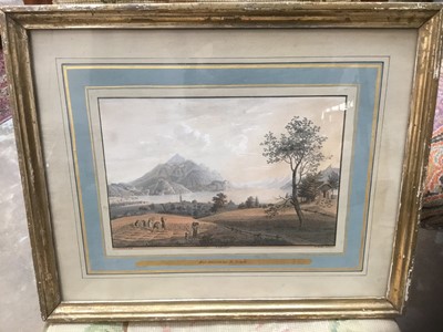 Lot 157 - Continental School, early 19th century overpainted engraving - Mountainous landscape