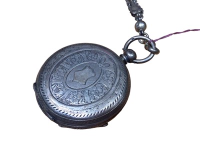 Lot 174 - Late Victorian/Edwardian double-sided pocket watch and a Victorian silver fob watch on Albertina chain