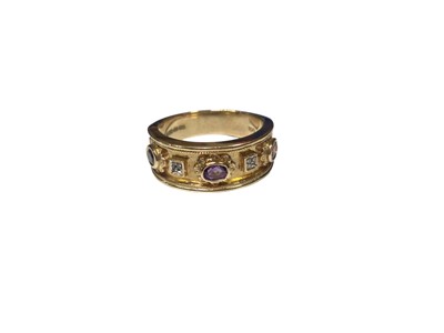 Lot 176 - Renaissance style 9ct gold multi gem and diamond set ring