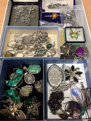 Lot 44 - Quantity of silver and white metal jewellery including pendants, chains, brooches, rings, earrings etc
