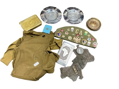 Lot 767 - First World War Princess Mary Gift tin, together with a Second World War Prisioner of War cigarette case, pocket watch, shell case ashtray, Soviet side cap and other items. (1 box)