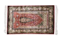 Lot 1429 - Fine quality Kalim silk rug with peacock,...