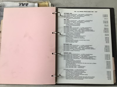 Lot 119 - TVR Model Guide 1980-1987 and Dealership correspondence from 1980's