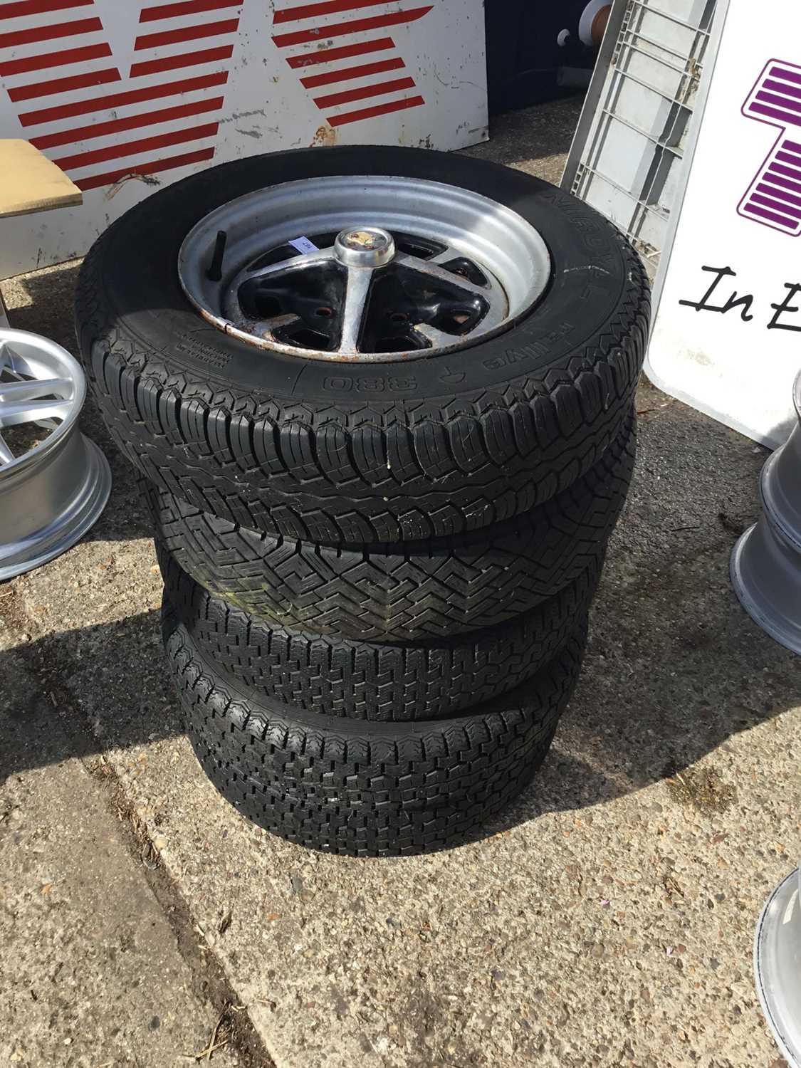 Rostyle Rims Lot 167 - Five MGB rostyle wheels with tyres