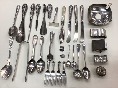 Lot 1037 - Group of silver including flatware, some with silver handles and various broken parts