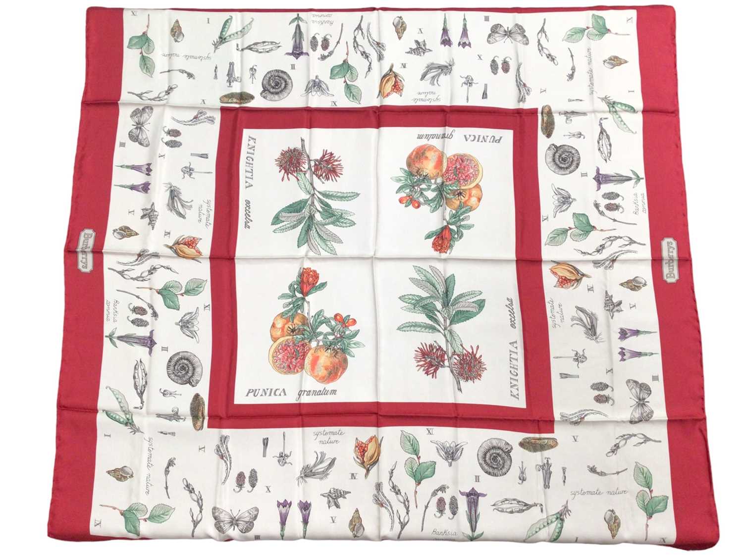 Lot 2138 - Burberry silk scarves, 'systemate nature' and one other, both 88 x 88cm aproximately