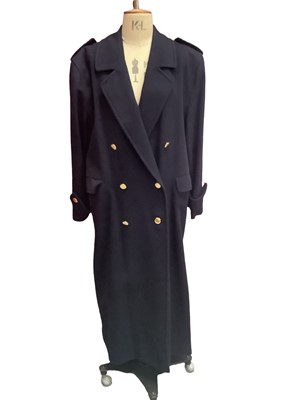 Lot 2142 - Burberrys’ women's vintage navy wool and camel hair long length coat. Size 14.