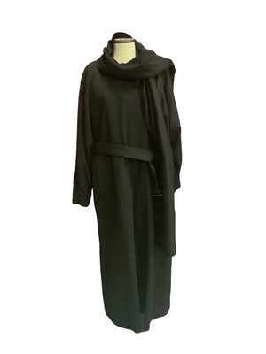 Lot 2143 - Burberrys’ women's vintage black wool and Alpaca coat, long length with attached scarf, button down pockets and cuffs. Size 14