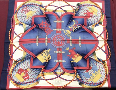 Lot 2114 - Hermès silk scarf, Grande Tenue designer Henri d'Origny, 1980s, double care tag, 90 x 90 cm approximately.