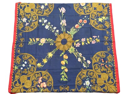 Lot 2115 - Hermès silk scarf, Arabesques, designer Henri d'Origny, missing care tag, 90 x 90cm approximately.