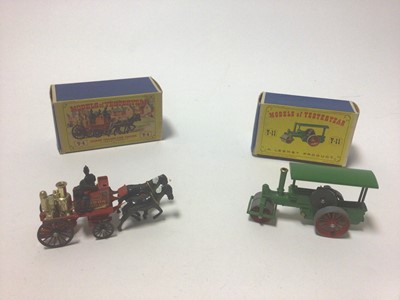 Lot 252 - Models of Yesteryear Y-4 Horse Drawn Fire Engine, Y-3 E Class Tramcar, Y-14 GWR Duke of Connaught Locomotive, Y-13 Sante Fe Locomotive, Y-11 Aveling & Porter Steam Roller, all boxed (5)