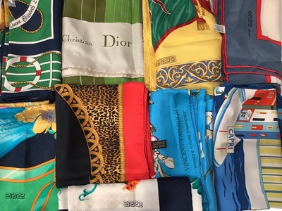 Lot 2120 - Selection of silk scarves, makes include Dior, Gres, Celine, Lanvin, Tod's etc (17).
