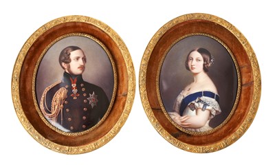 Lot 8 - H.M. Queen Victoria and H.R.H. Prince Albert The Prince Consort, very fine pair of Royal Presentation minature portraits on enamel on copper plaques by William Essex (1784-1869)