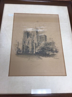 Lot 680 - William J. Phillips A.R.C.A., etching, view of St. Paul's from Newton Wharf, signed in pencil on Japanese vellum, together with a print of York Minster