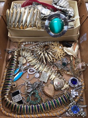 Lot 1043 - Group of vintage costume jewellery including gold back and front lockets, silver pendant necklaces, gold plated jewellery and bijouterie