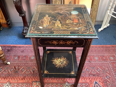 Lot 1438 - Chinoiserie suite of furniture including table standard lamp and table lamp