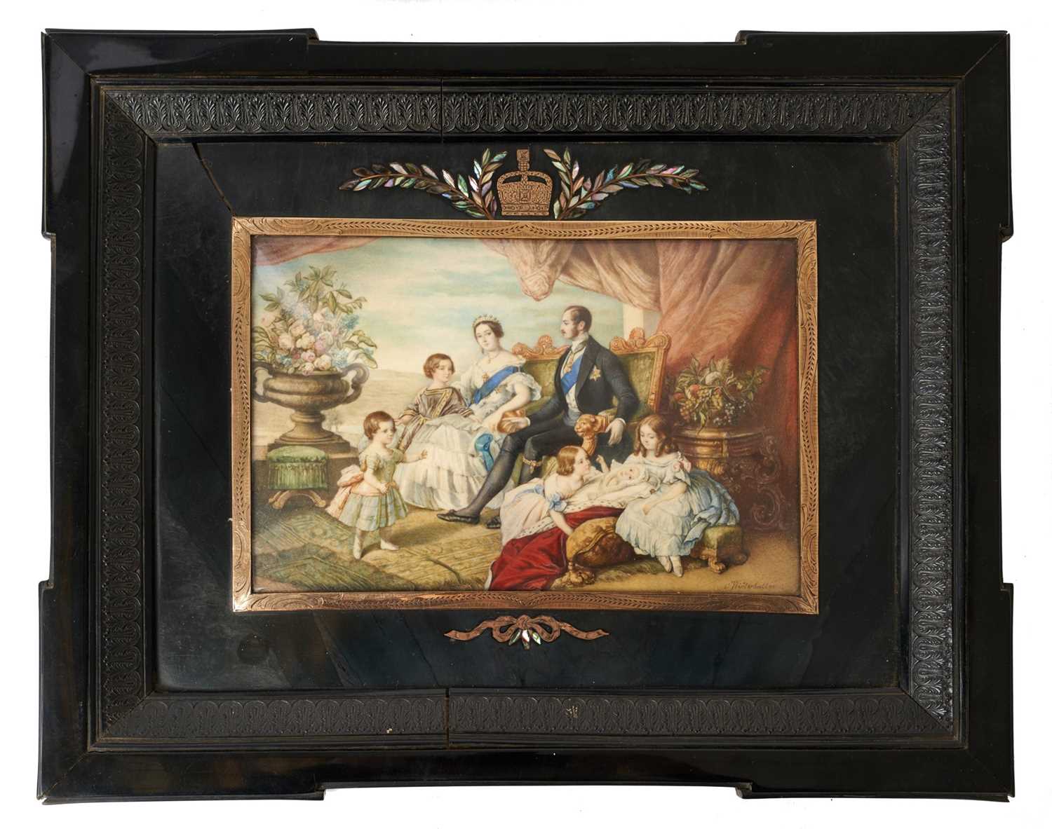 Lot 9 - After Franz Xaver Winterhalter, fine miniature on ivory portrait of Queen Victoria and her family in 1846.
