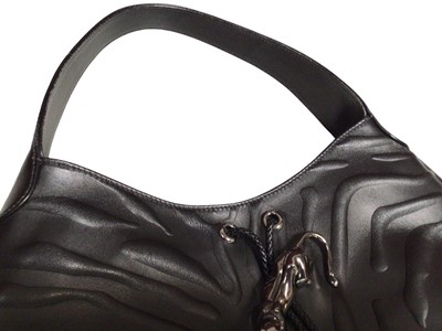 Lot 2160 - Cartier Pantere black leather hand bag, EU LE Made in Italy. Dimensions W.33cm, H.18cm (at the lowest point), D. 8cm (at the widest point). All approximate.