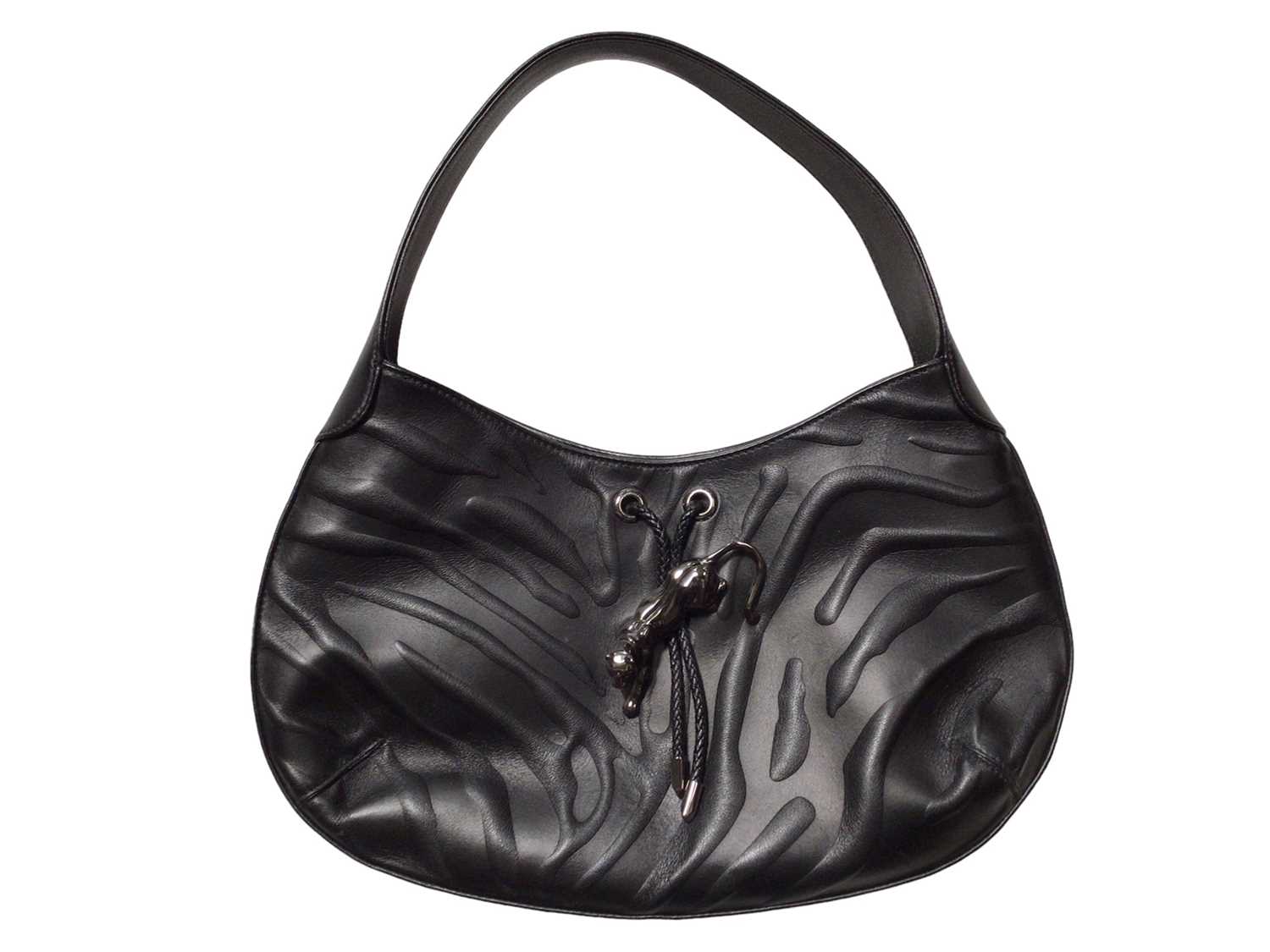 Lot 2160 - Cartier Pantere black leather hand bag, EU LE Made in Italy. Dimensions W.33cm, H.18cm (at the lowest point), D. 8cm (at the widest point). All approximate.