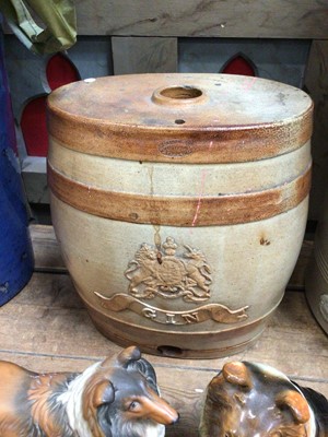 Lot 30 - Lambeth stoneware gin barrel, together with a very large stoneware Atkins Patent Filter