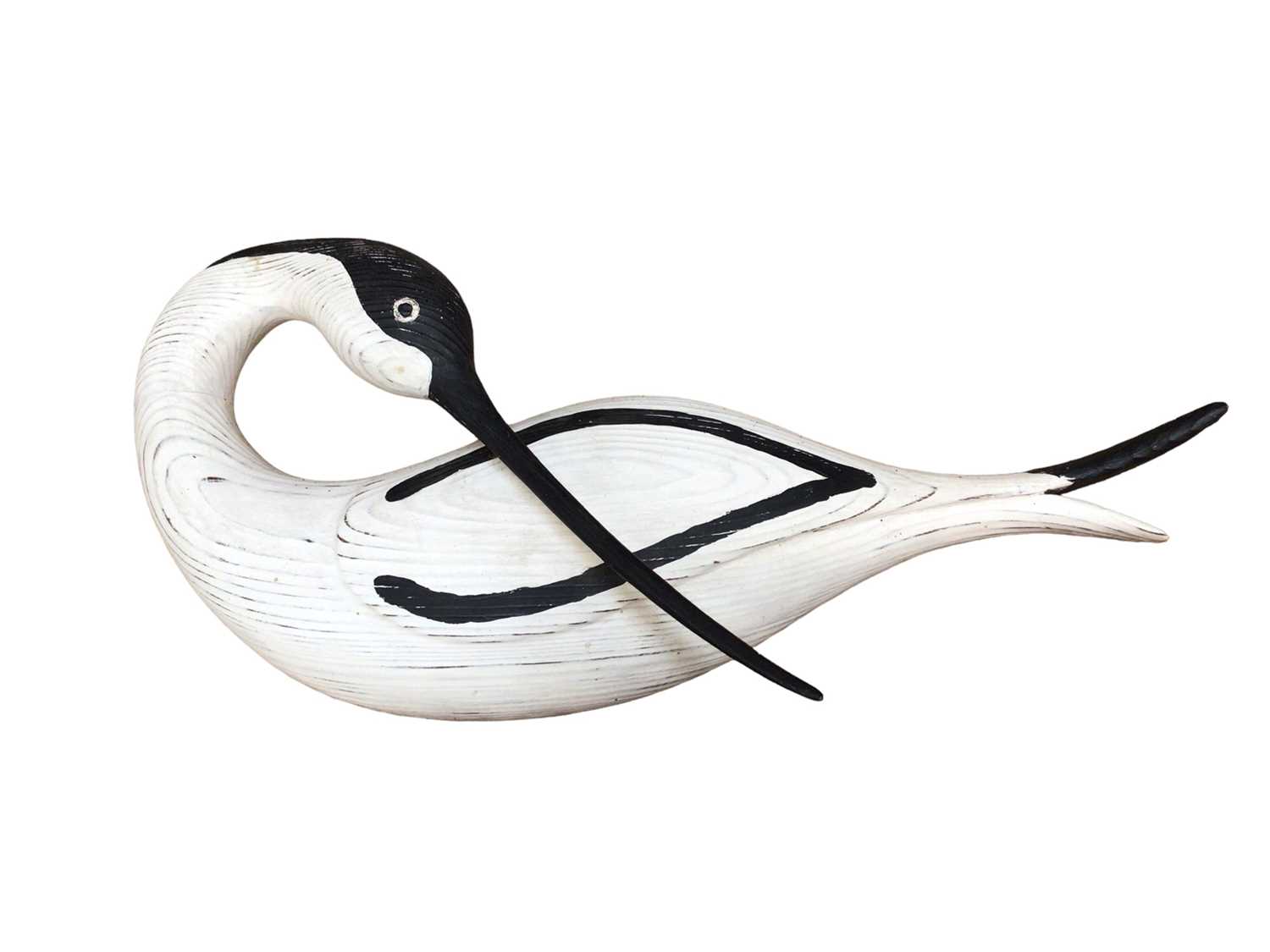Lot 32 - Carved and painted wood model of an avocet by Bob Pyett of Wivenhoe, 35cm long