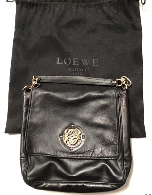 Lot 2131 - Loewe black leather handbag with Loewe dust bag.  Dimensions W. 25cm, H. 25cm, D. 7.5cm, all approximate.