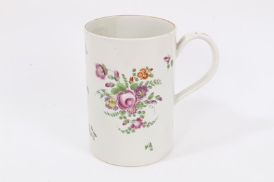 Lot 264 - Worcester cylindrical mug, painted with flowers, circa 1775