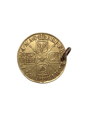 Lot 406 - G.B. - Gold Guinea Anne 1714 (N.B. Holed at 12 o'clock) otherwise VF (1 coin)