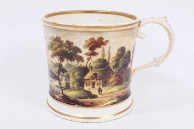 Lot 78 - English porcelain mug, painted with a continuous landscape, circa 1840