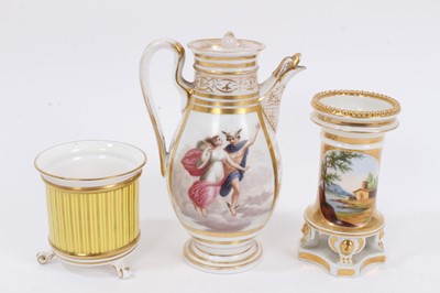 Lot 66 - A Naples style small coffee pot and cover, a Paris porcelain spill vase and another vase