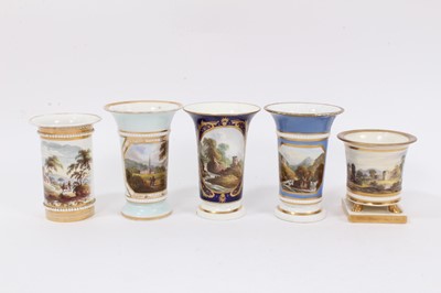 Lot 79 - Four Derby spill vases, and a Miles Mason spill vase, on paw feet