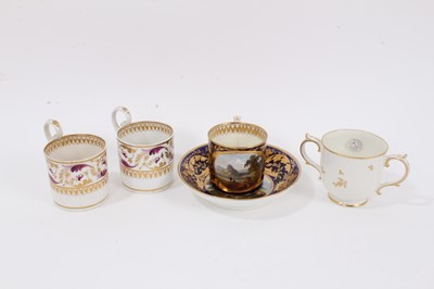 Lot 75 - Derby coffee cup and a Davenport saucer, two Derby tea cups, and a Derby two handled cup, circa 1815-20