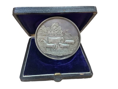 Lot 411 - G.B. - Silver Worcestershire Agricultural Society Medallion (Dia. 63mm) circa 1900 by Ottley Birmingham (N.B. Un-named and in case of issue) A. UNC (1 medallion)
