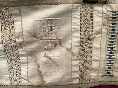 Lot 2190 - Early Victorian large embroidery canvas and linen sampler panels on a roll