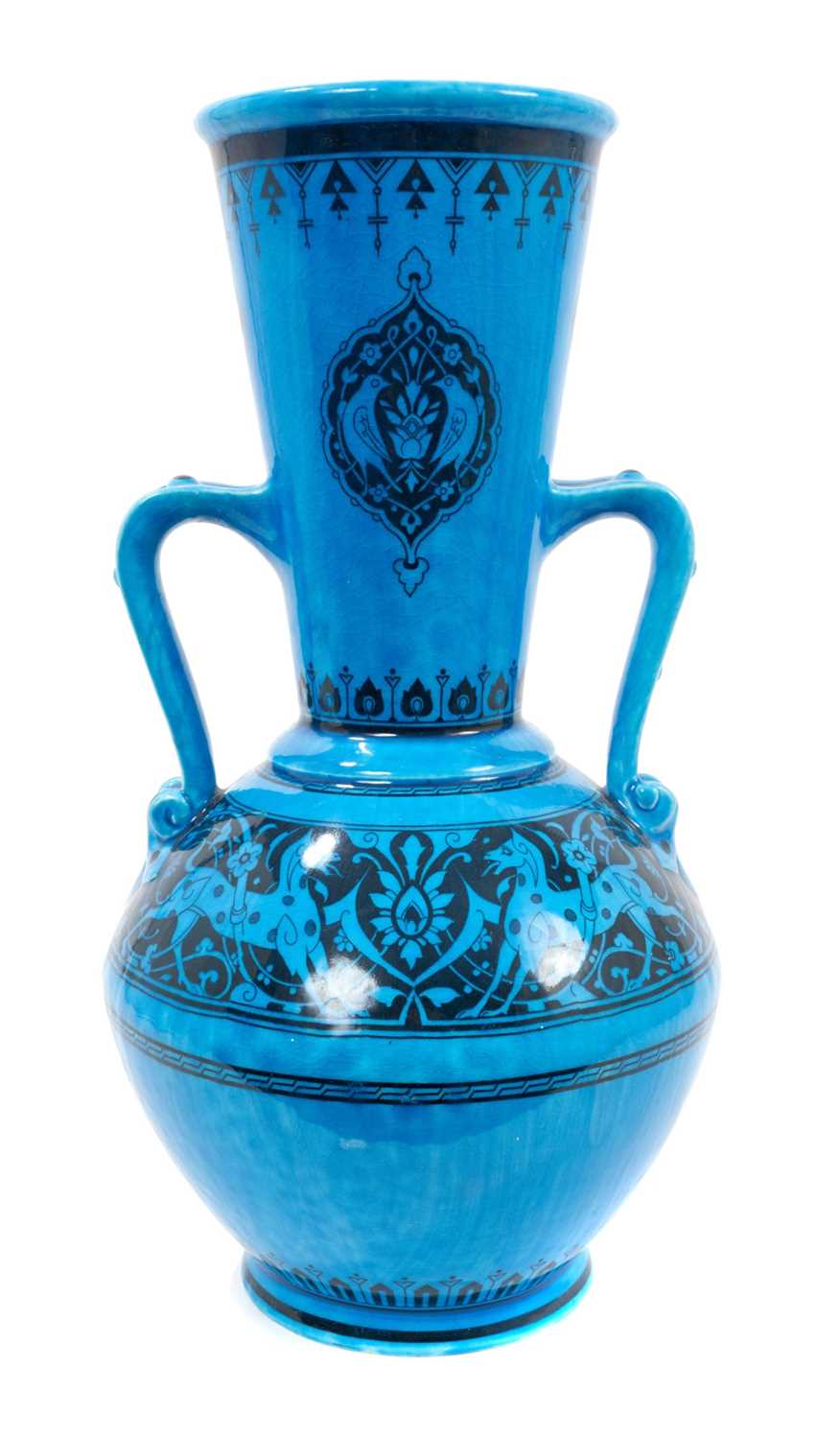 Lot 303 - Minton ‘Persian Ware’ turquoise ground vase