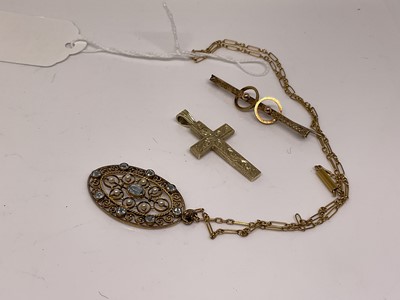 Lot 1081 - Early 20th century pendent on chain together with 9ct bar brooch and a crucifix