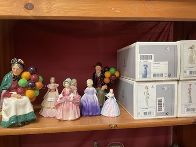 Lot 217 - Seven various Doulton and Coalport figures and four boxed Lladro figures