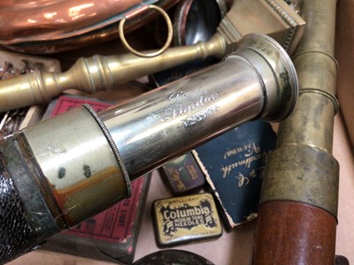 Lot 35 - A single drawer telescope signed Ross London, together with another telescope, metalwares, etc